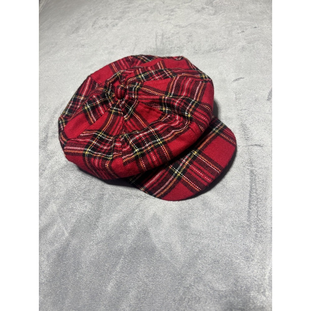 Elope Hat Newsboy Cabbie Fitted Adult One Size Red Plaid Tartan Scottish Y2K